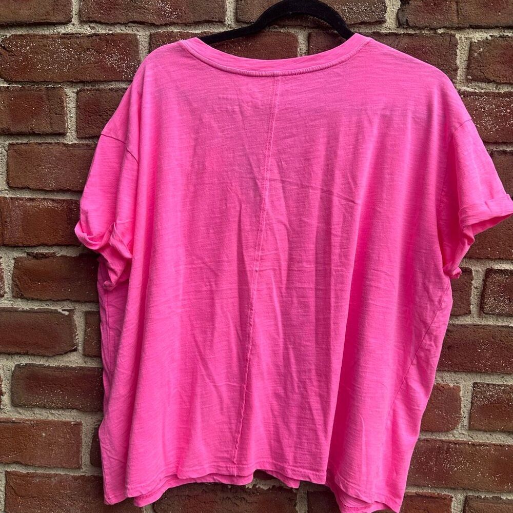 Anthropologie Hot Pink Short Sleeve V-Neck Tee - Picture 5 of 6